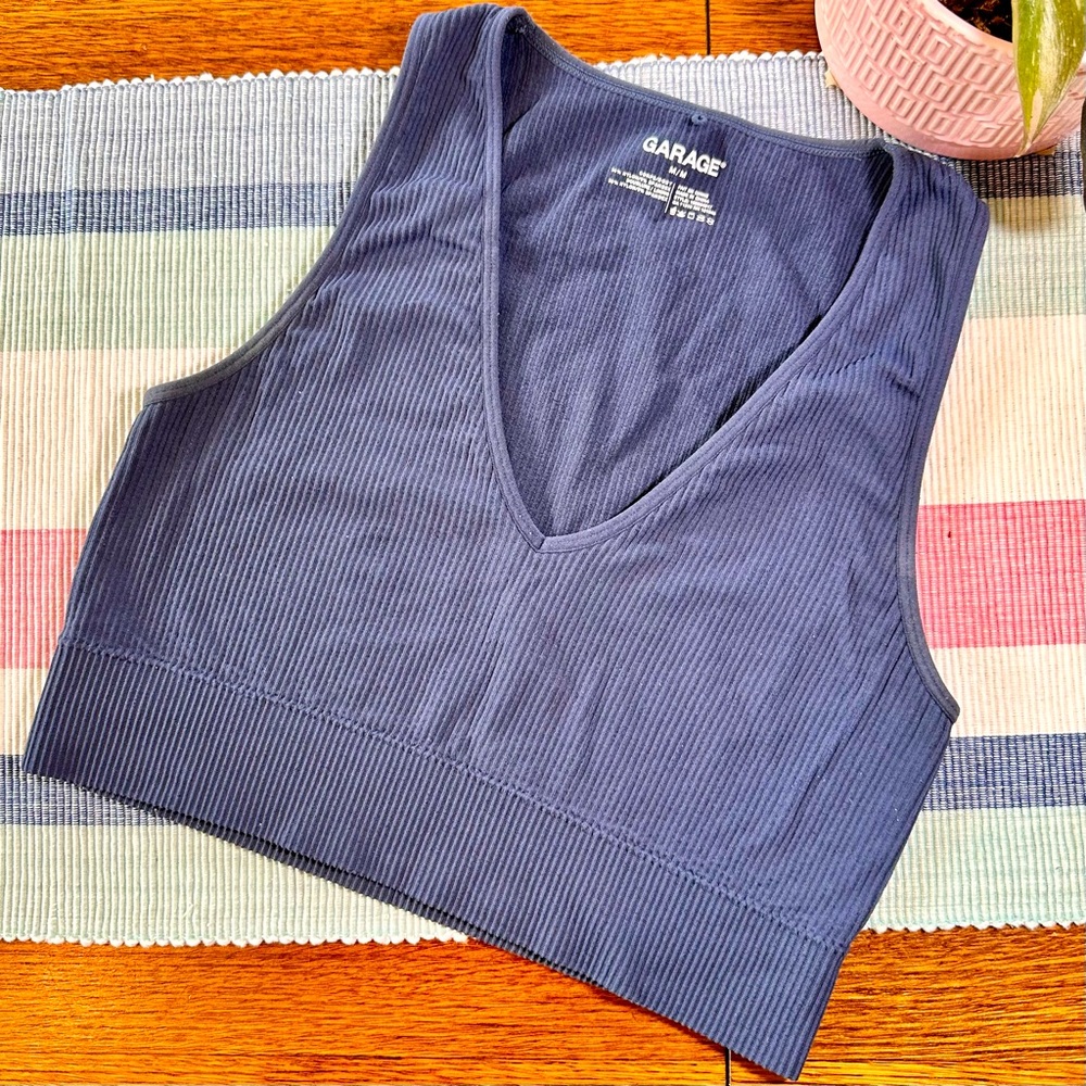 Garage Navy V Neck Cropped Tank